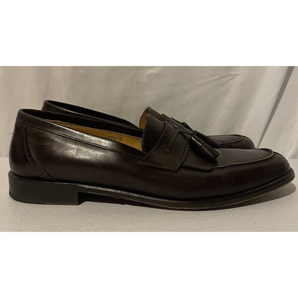 Mezlan Santander Size 10.5 Brown Leather Toe Slip On Tassel Loafer Mens Shoes